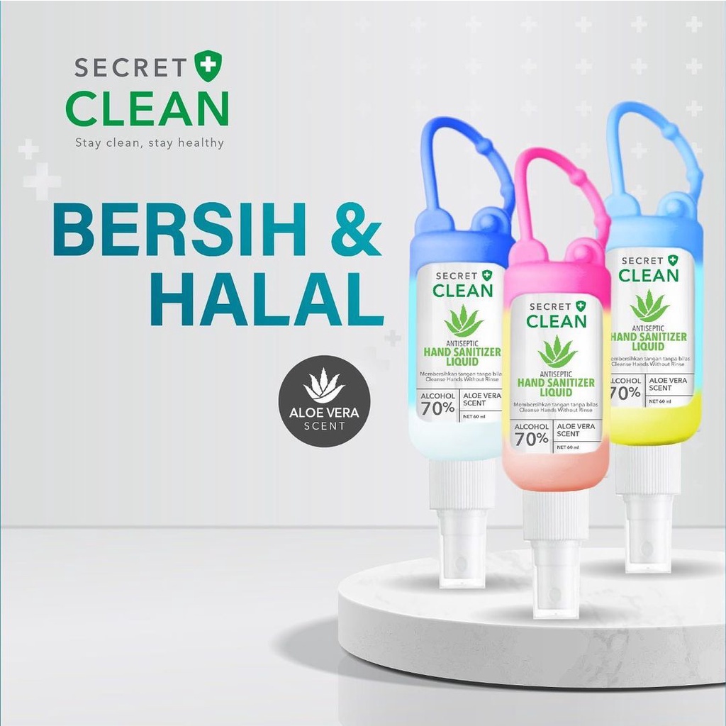 ⭐BAGUS⭐ [BISA PILIH WARNA] SECRET CLEAN Hand Sanitizer Gel 50ml Spray 60ml Free Silicon Case Gantung Extract Aloe Vera Hs