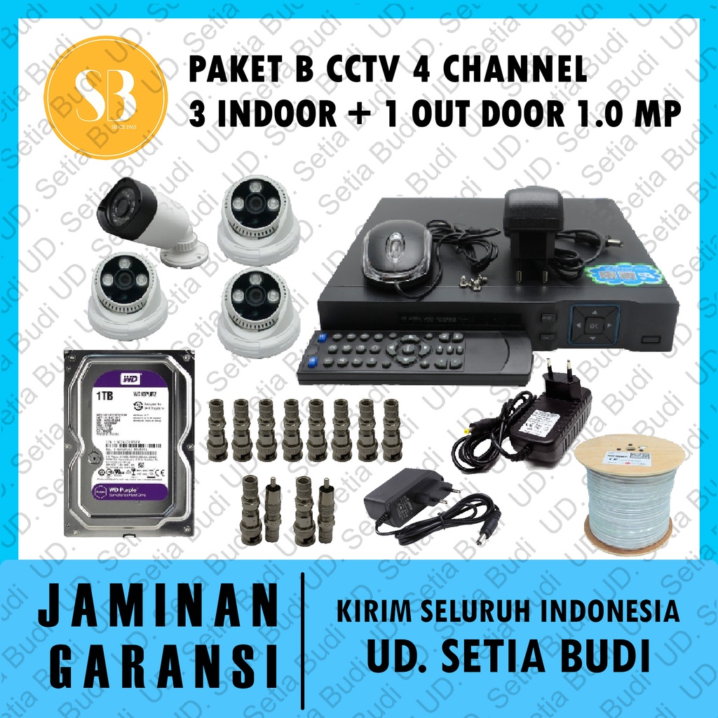 Paket B CCTV 4 Channel: 3 Indoor + 1 out door 1.0 MP