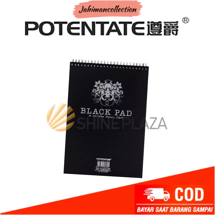 

✨ BISA COD ✨ Potentate A4 Sketchbook 120gsm - Potentate Black Paper A4 Wire Book