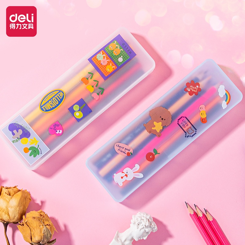 

R2GO - Deli Pencil Pouch / Kotak Pensil Transparant Lucu DIY dengan Hiasan Sticker 71005 | R2Go