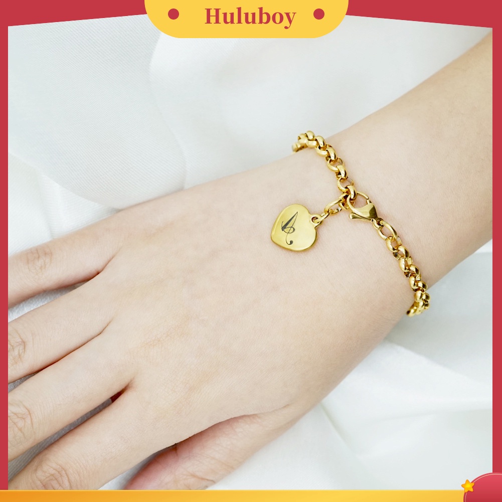Hu Hu Hu Hu Hu Alat Bantu Pasang Kacamata♡ Gelang Bangle Wanita Dengan Liontin Bentuk Hati Motif Ukir Huruf A Untuk Pesta