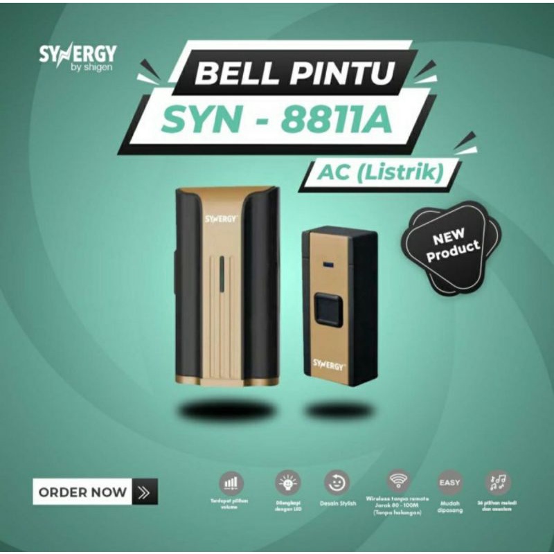 Synergy Bell Remote AC listrik 1 tombol. Bel Rumah wireless SYN 8811A AC