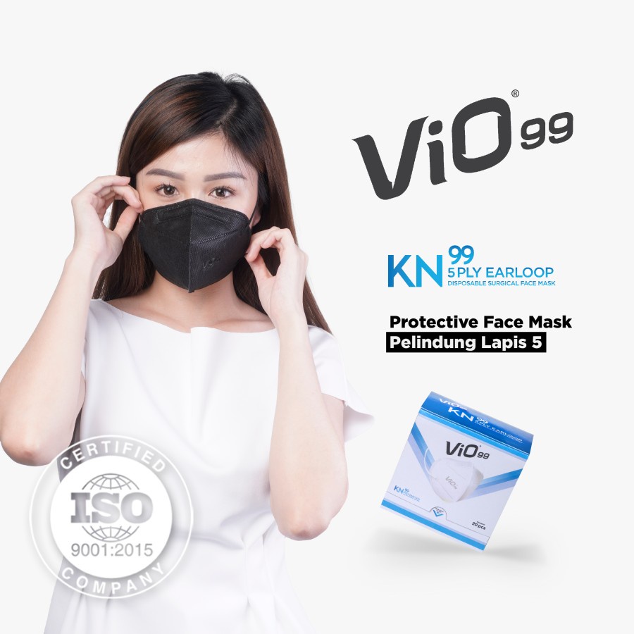 Masker Vio KN99 Medis Premium 5 ply Filtrasi 99% Isi 20 Pcs Hitam