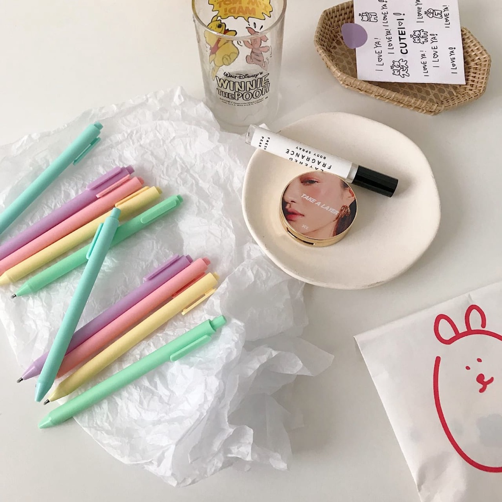 [HARU] Pulpen Mekanik Polos 0.5mm Pastel Pena Warna Macaroon Pena Tekan Karakter Bolpen Unik-3