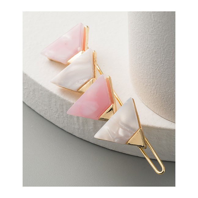 LRC Jepit Rambut Fashion White Pink Resin Geometric Triangle Alloy Hairpin K69920