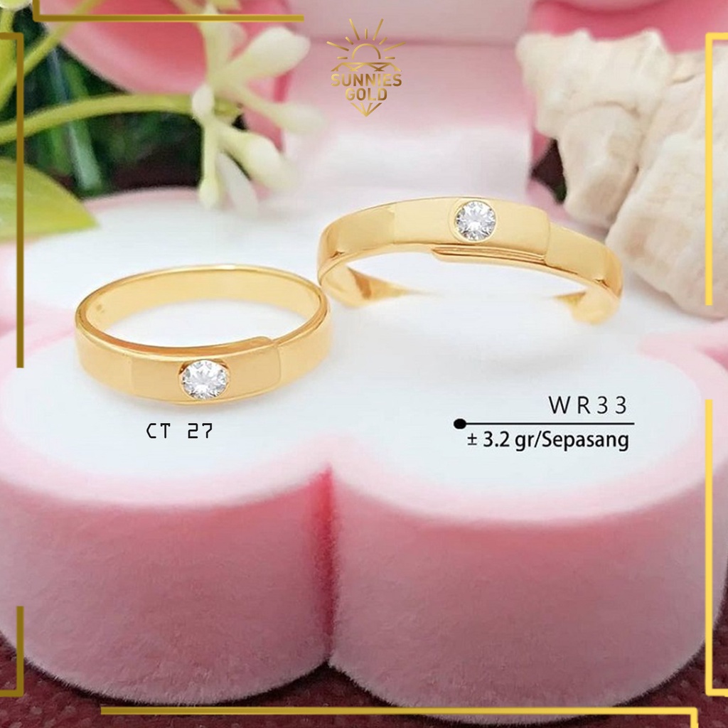 CINCIN EMAS KAWIN EMAS ASLI KADAR 375 CINCIN NIKAH MODEL SIMPEL MEWAH BERKELAS WR 33