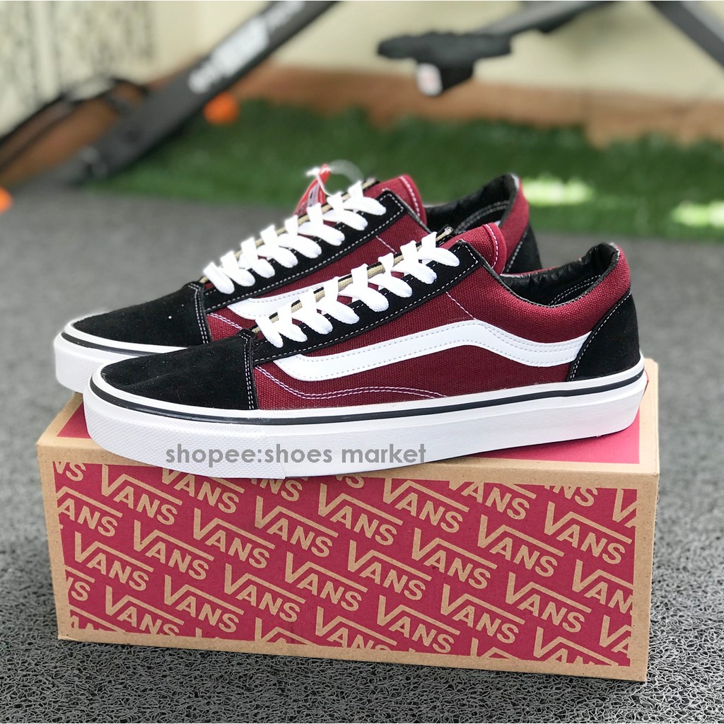 Vans Oldskool Black Maroon White Bisa Bayar Ditempat Real Picture Sneakers Pria