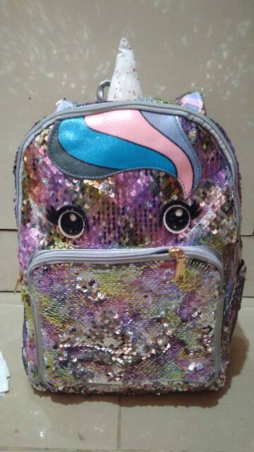 Tas ransel sequin anak SD / tas sequin unicorn /tas ransel sequin besar