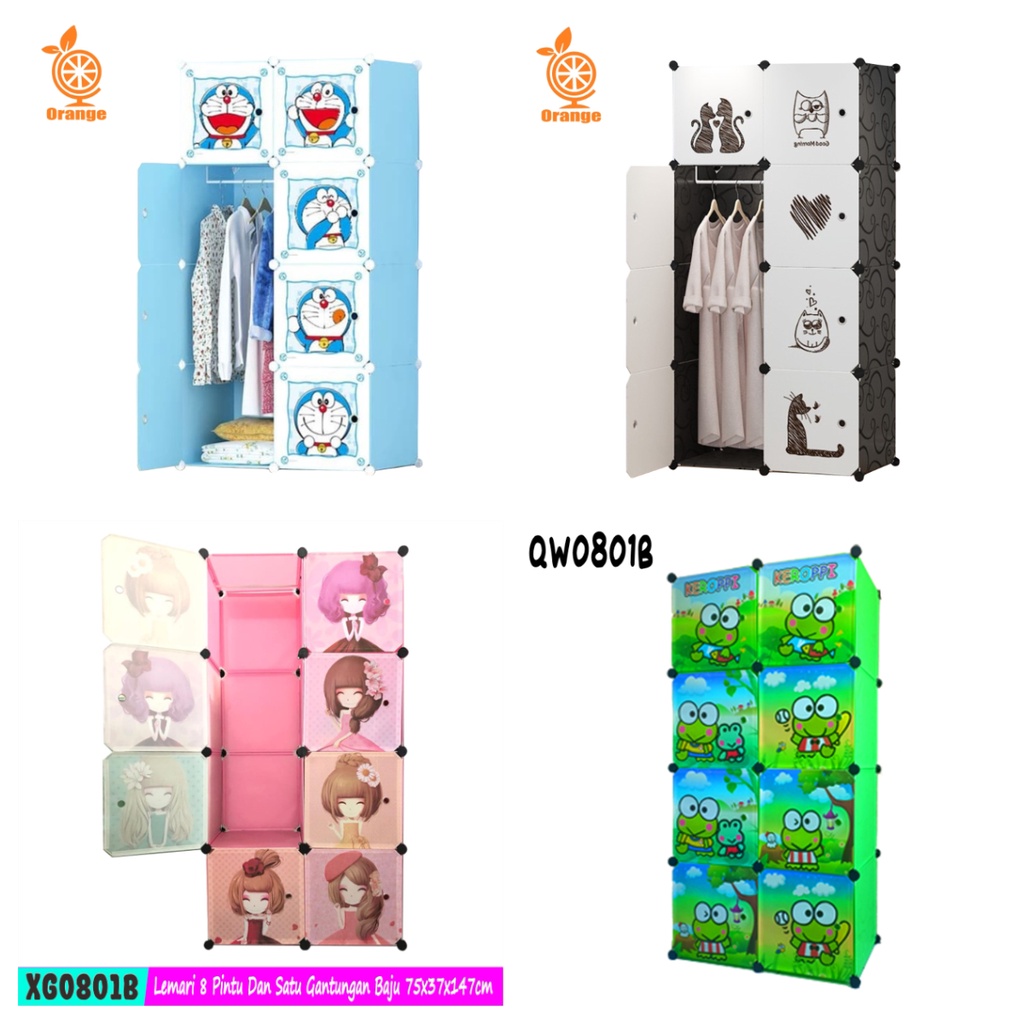 Homedekor Lemari Plastik Portable 8 Pintu Lemari Plastik Karakter Lemari Pakaian Portable