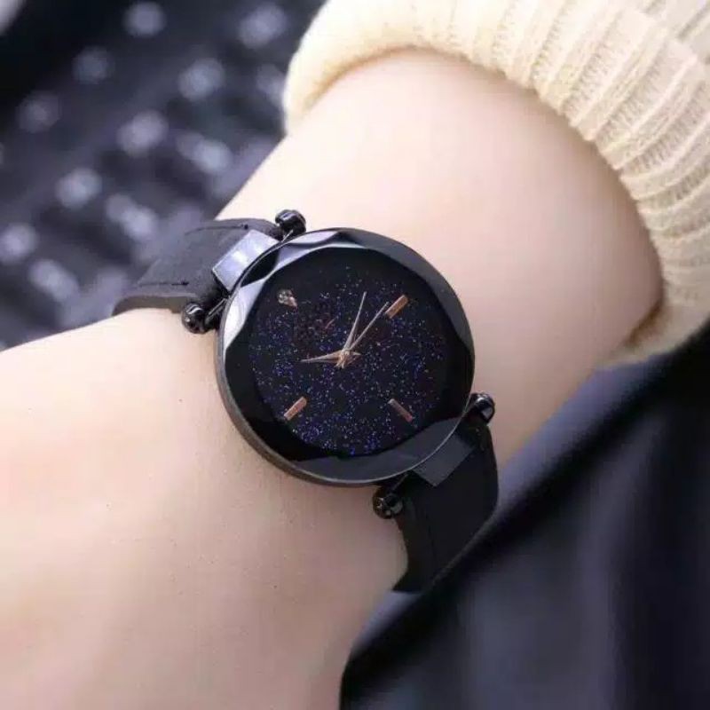 Jam Tangan Wanita Analog  Diyoor Kulit Mata Satu Case Hitam