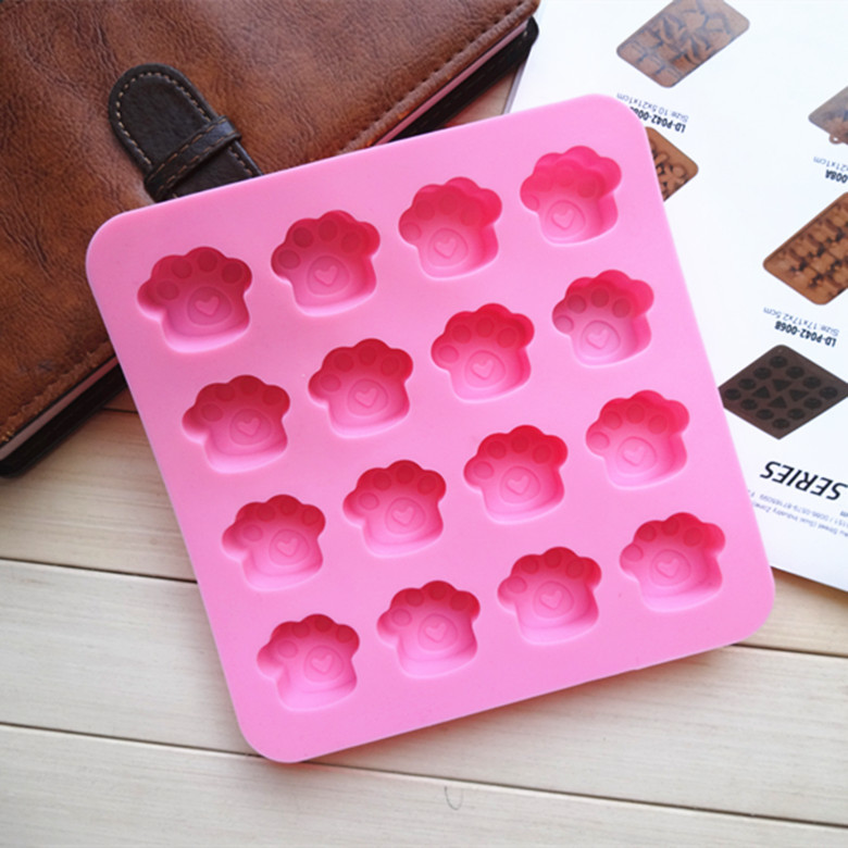 16 holes Pink Pet Cat Dog Paws Silicone Mold / Silicone Cat Dog Paws Molds /Non-stick Ice Cube Mould / Candy Baking Mold / Cake Decorative Tools Cookie Chocolate Mould