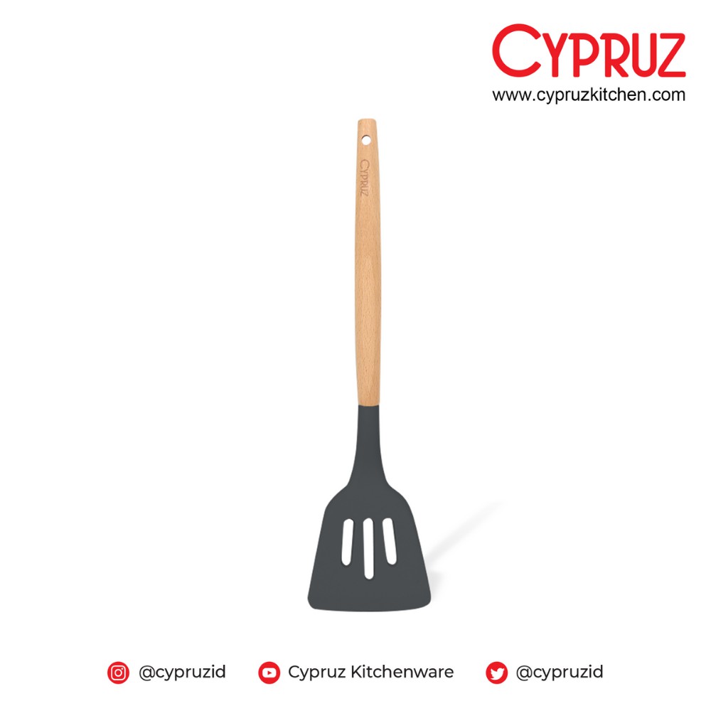 Cypruz Spatula Lubang / Slotted Turner Silicone Abu-abu AM 0931-AU