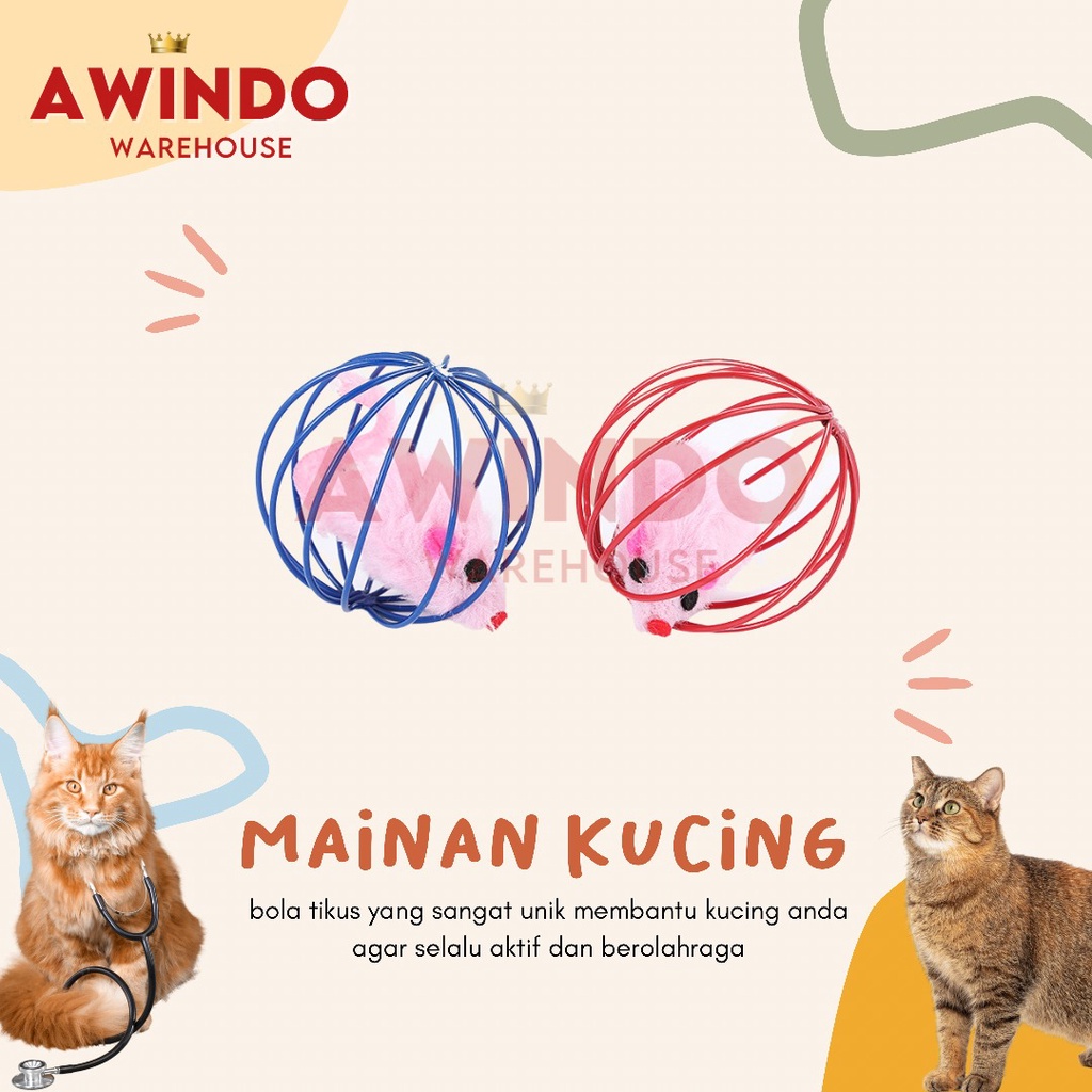 MAINAN TIKUS JERUJI - Mainan Kucing Bola Jeruji Isi Tikus Cat Toy