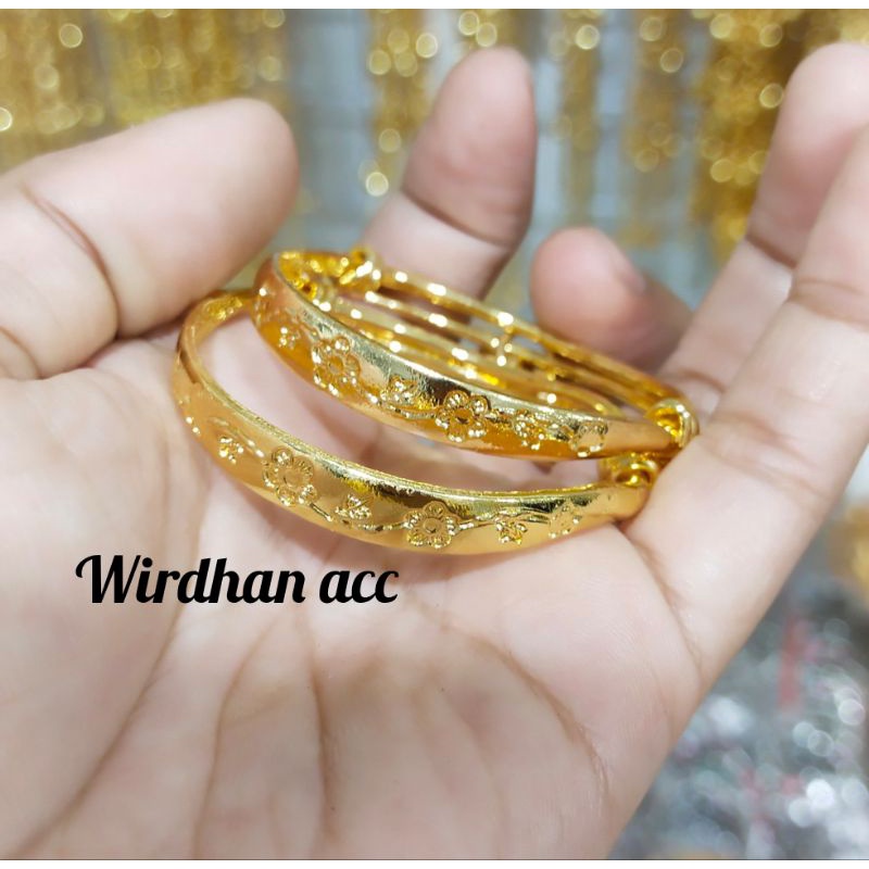 Gelang Bayi Plat Bunga Ukir Bulan Kerincing Lapis Emas 24K