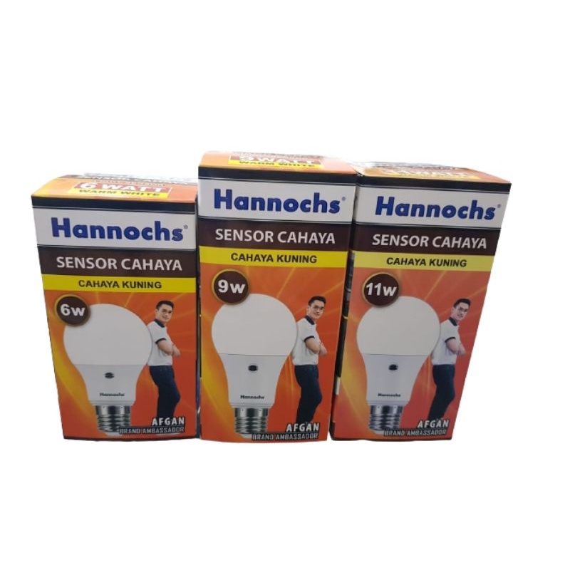 Bola Lampu / Bohlam Hannochs Sensor Cahaya Kuning Otomatis 6W, 9W, 11W