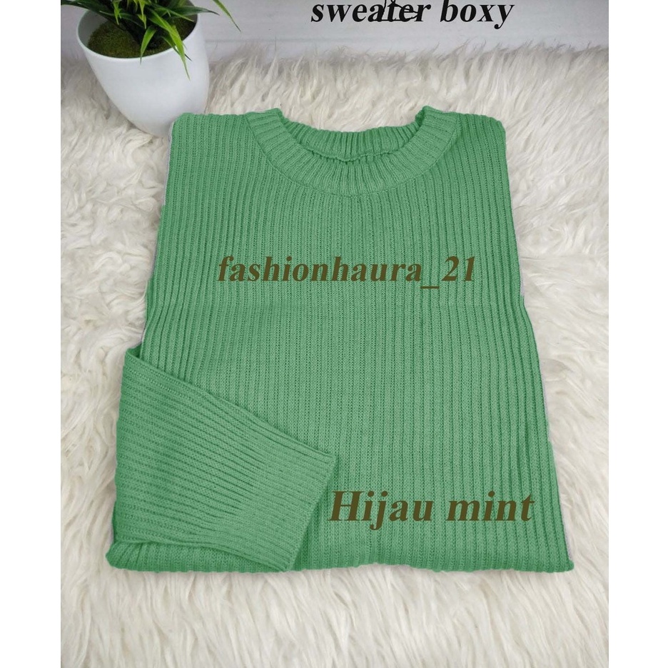 BEST SELLER BOXY ABG SWEATER RAJUT JUMBO WANITA OVERSIZE BAJU RAJUT POLOS HALUS ATASAN WANITA RAJUT PREMIUM-hijau Mint
