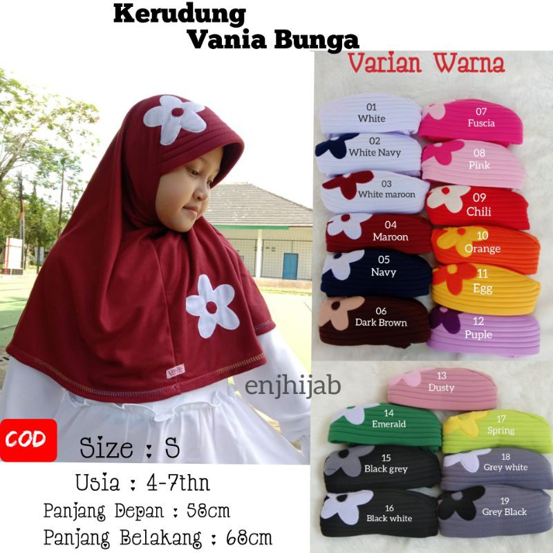 VANIA JILBAB ANAK SIZE S USIA 4 - 7 TAHUN VANIA BUNGA CEPLOK JILBAB ANAK SEKOLAH PAUD TK SD