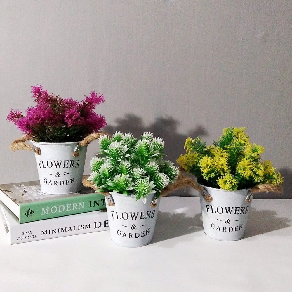 Tanaman Bunga Bonsai Hias Artificial Plastik Vas Kaleng Flower & Garden/Bunga Hias Meja Tamu Plus Po
