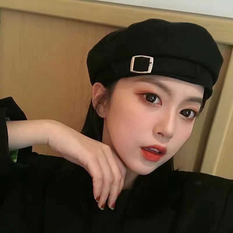 Topi Baret Topi Baret Octagonal Warna Hitam Gaya Retro KOREA CAHAYA S40