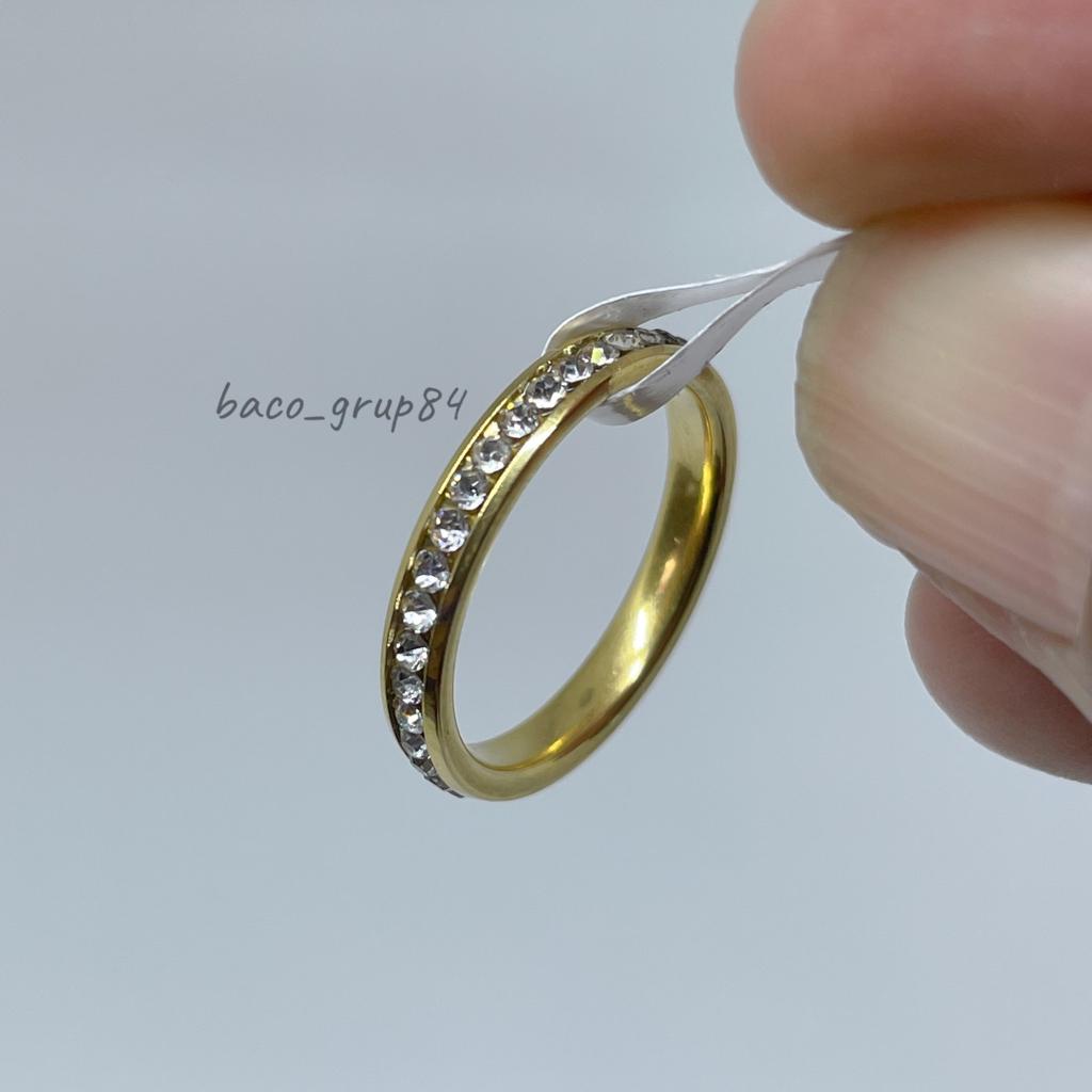 Cincin Titanium Gold Mata Full Ring Kecil C41 Awet lama Tidak Karatan