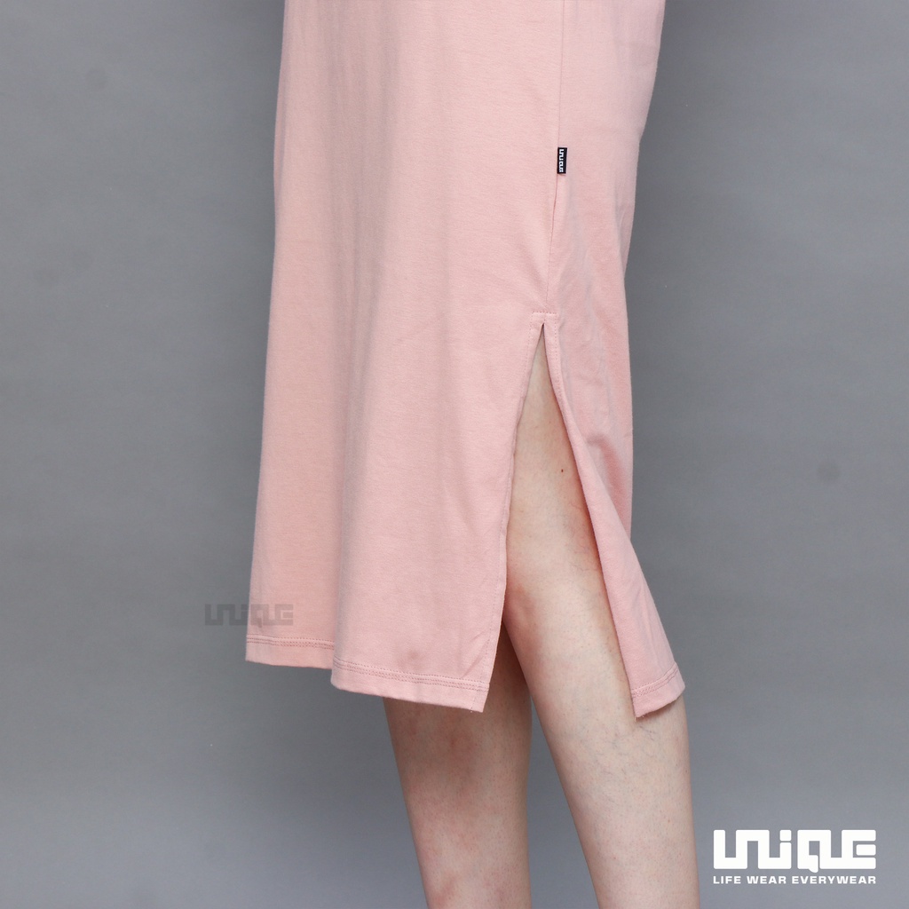 UNIQUE - (Dress Series) Midi Dress With Slit Peach