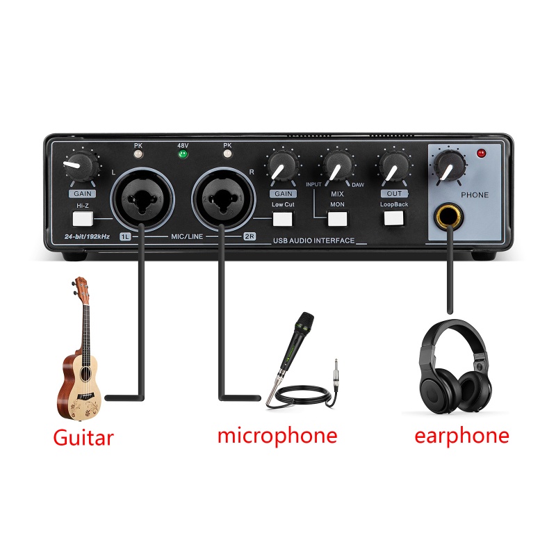 2 in 2 Out Sound Card USB Audio MIC Changer Suara Gitar Elektrik Rekaman Langsung