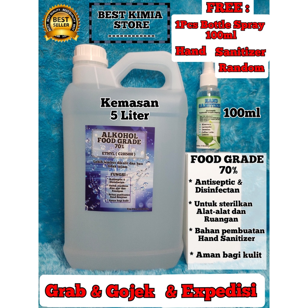 Alkohol Food Grade 70% / Alkohol Ethanol Food Grade 5 Liter