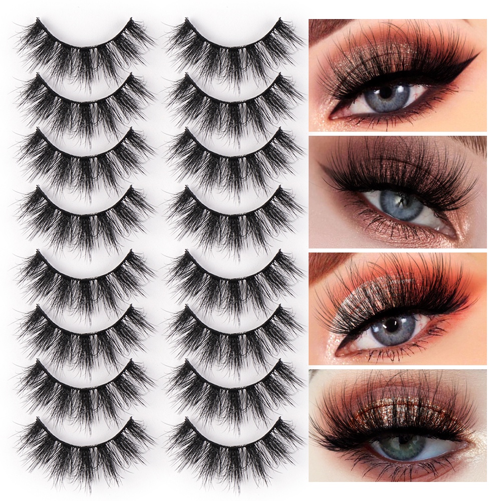 Magefy 8 Pairs 3D Natural False Eyelashes/Thin Long Extensions Thick Curls False Eyelashes