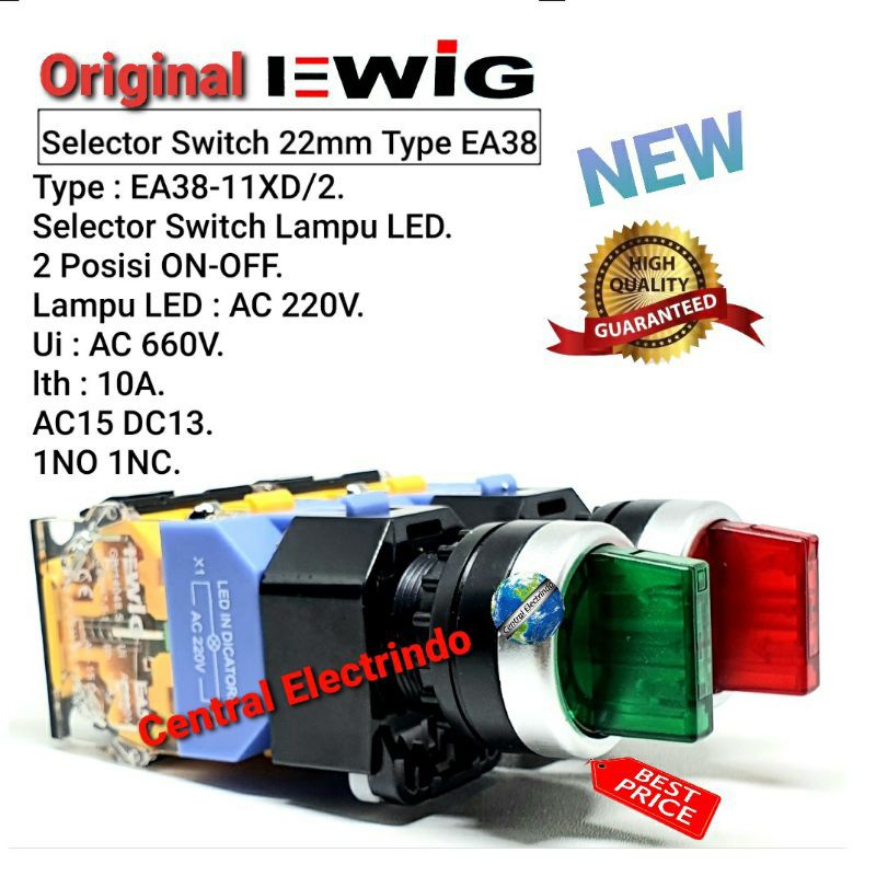 Selector Switch Lampu LED EWIG 22mm EA38-11XD/2 2Posisi ON-OFF.