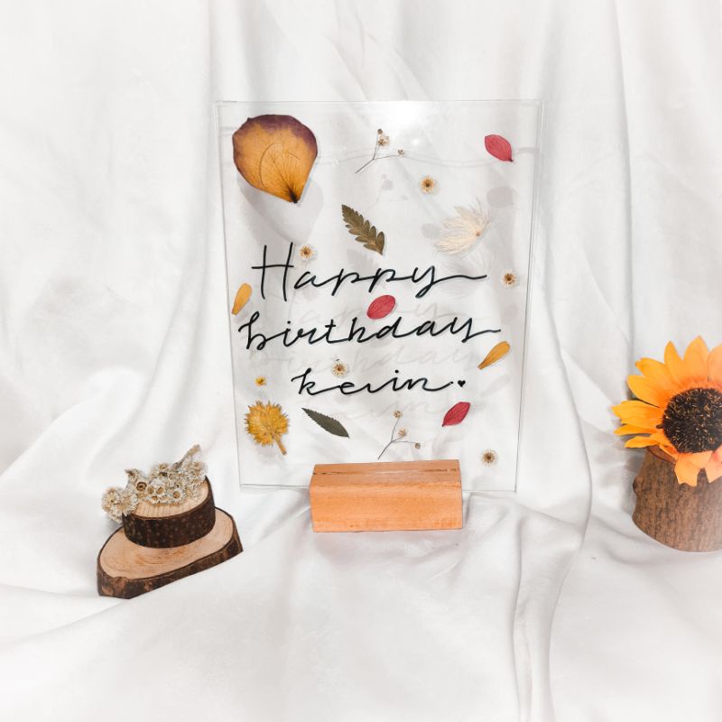 PRESSED DRIED FLOWER FRAME | Pressed flower frame | Herbarium Art | Kado Wisuda | ACRYLIC STAND