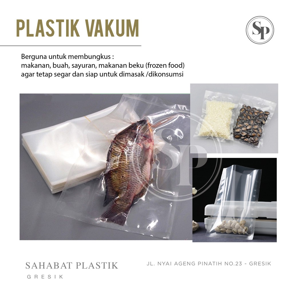 100 LEMBAR PLASTIK VAKUM 23 x 34 (Kemasan Makanan Frozen Vacuum Vaccum Plastic Food Packaging)