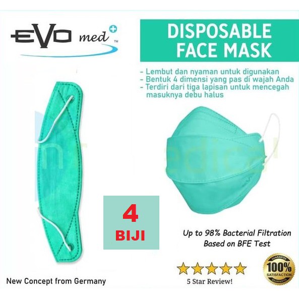 4 biji/pcs masker 3 PLY evo hijau -  masker mulut - masker kesehata