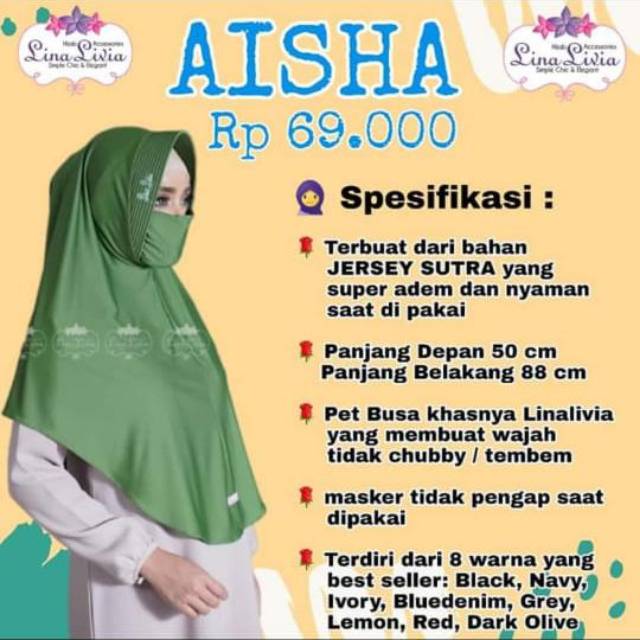 Aisha by linalivia hijab plus masker hijab ori brand berkualitas