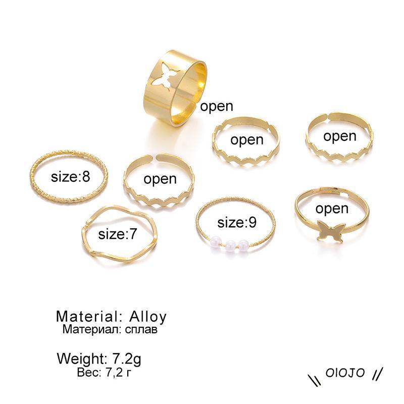 8pcs Cincin Terbuka Adjustable Desain Kupu-Kupu Hollow Out Untuk Wanita - ol2