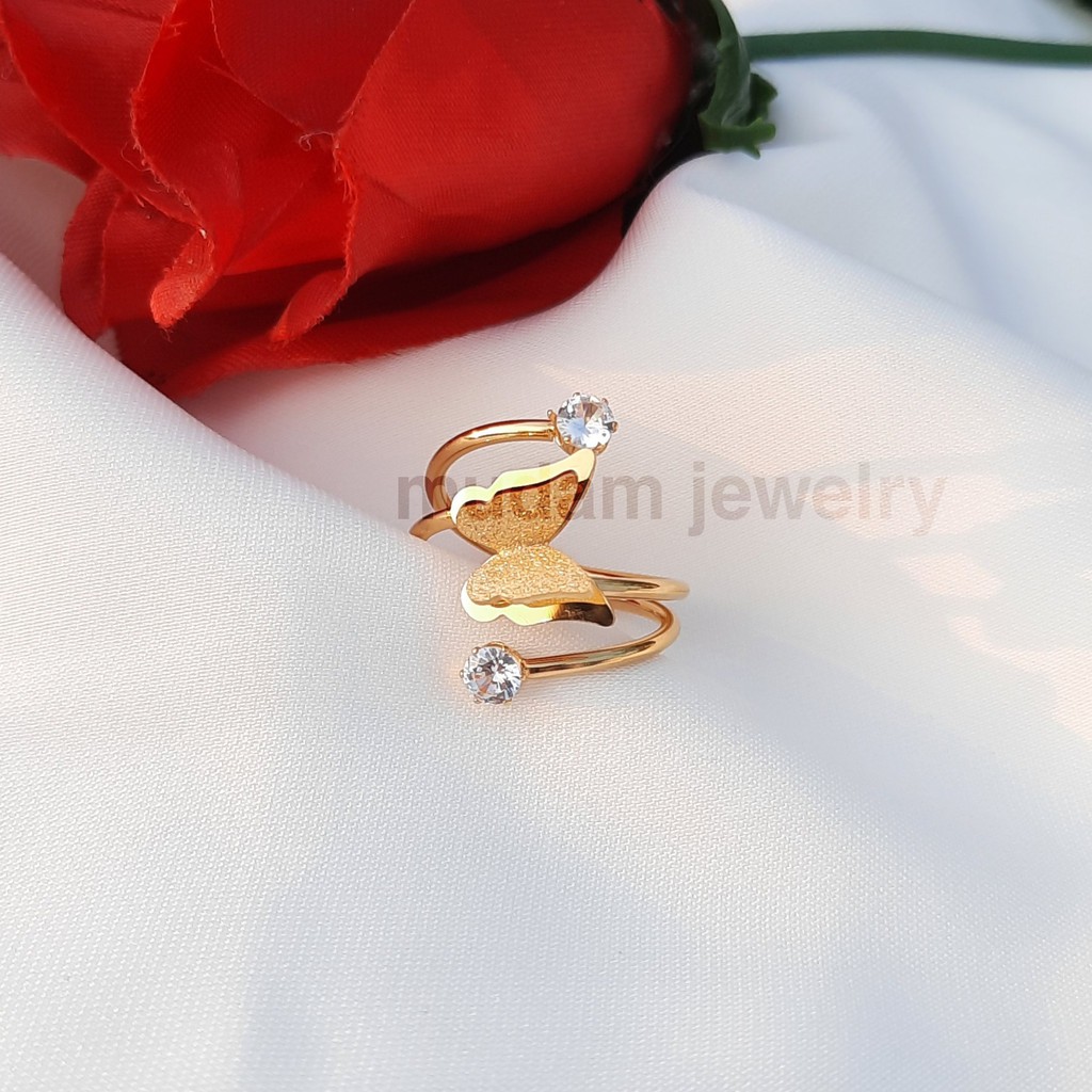 Cincin Titanium Kupu-Kupu Dua Diamonds Tersedia Warna Rosegold, Gold dan Silver