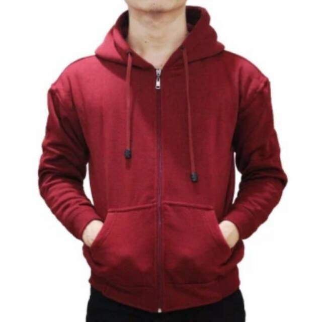 Ziper hoodie polos merah