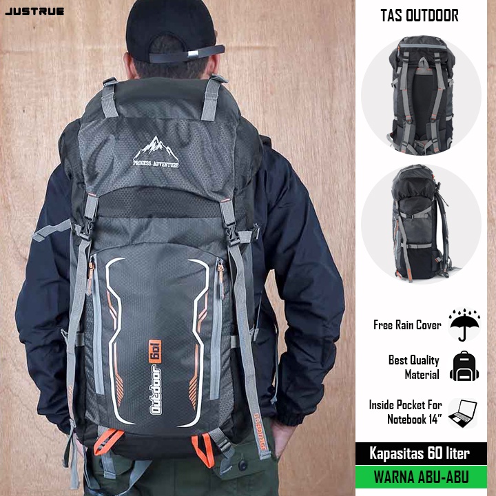 Justrue Lupus Tas Gunung 60 Liter Ransel Keril 60L Abu 124