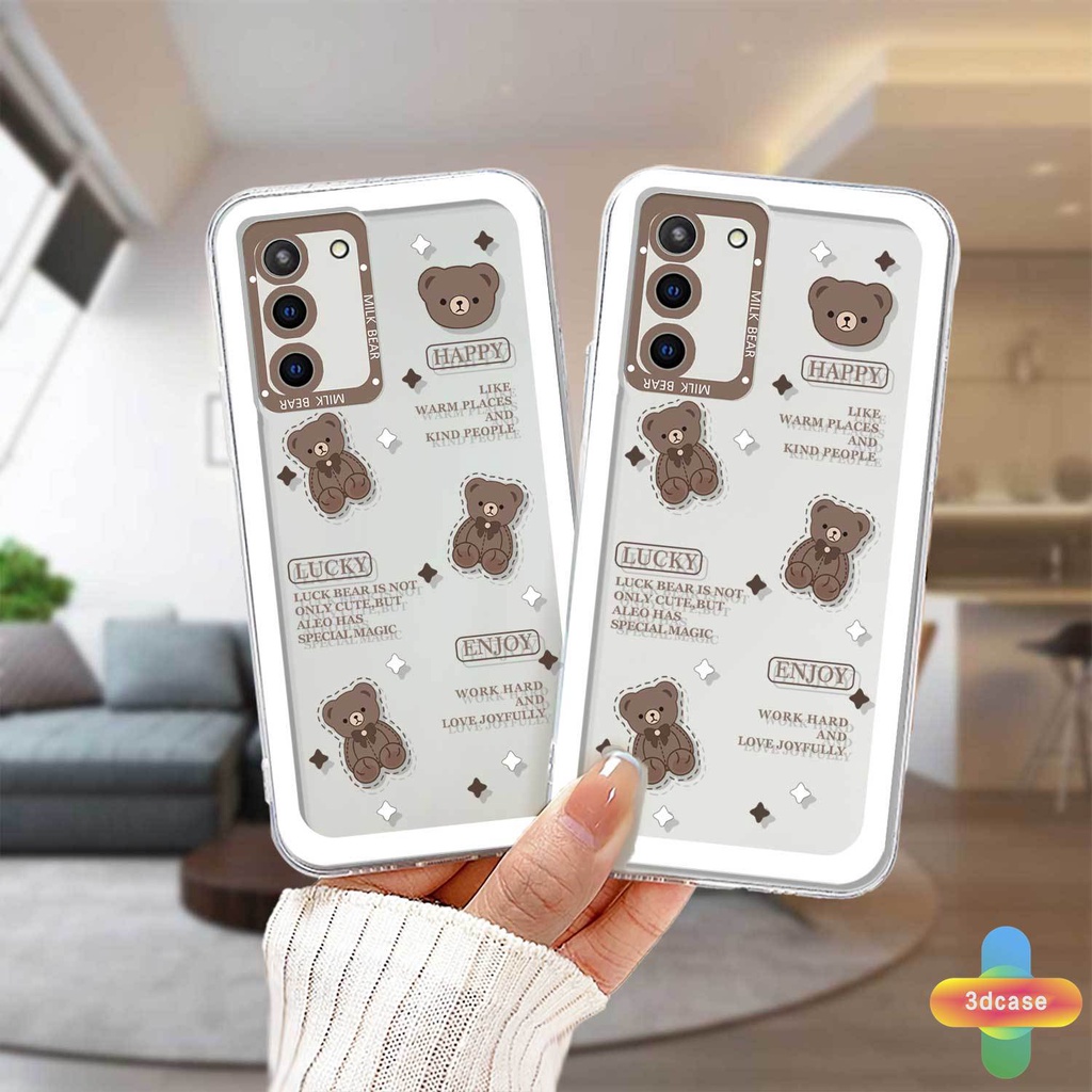 Casing Soft TPU Case Samsung A32 A52 A12 A13 A23 A03 A51 A03S A10S A50 A20S J7 Prime A02S A20 A50S A10 A30S A52S A30 M12 M01S A125 F12 M10S M40S A515F A207F M02S A025 F02S 11 12 13  7 8 6 Plus Brown Cute Bear Transparent Case