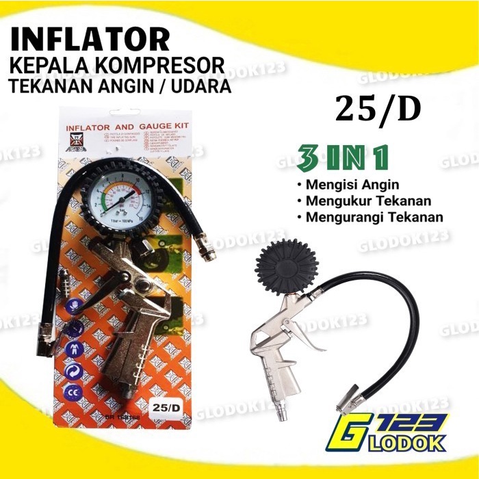 Inflator Pompa Angin Ban Alat Isi Pengukur Tekanan Angin 3 Fungsi