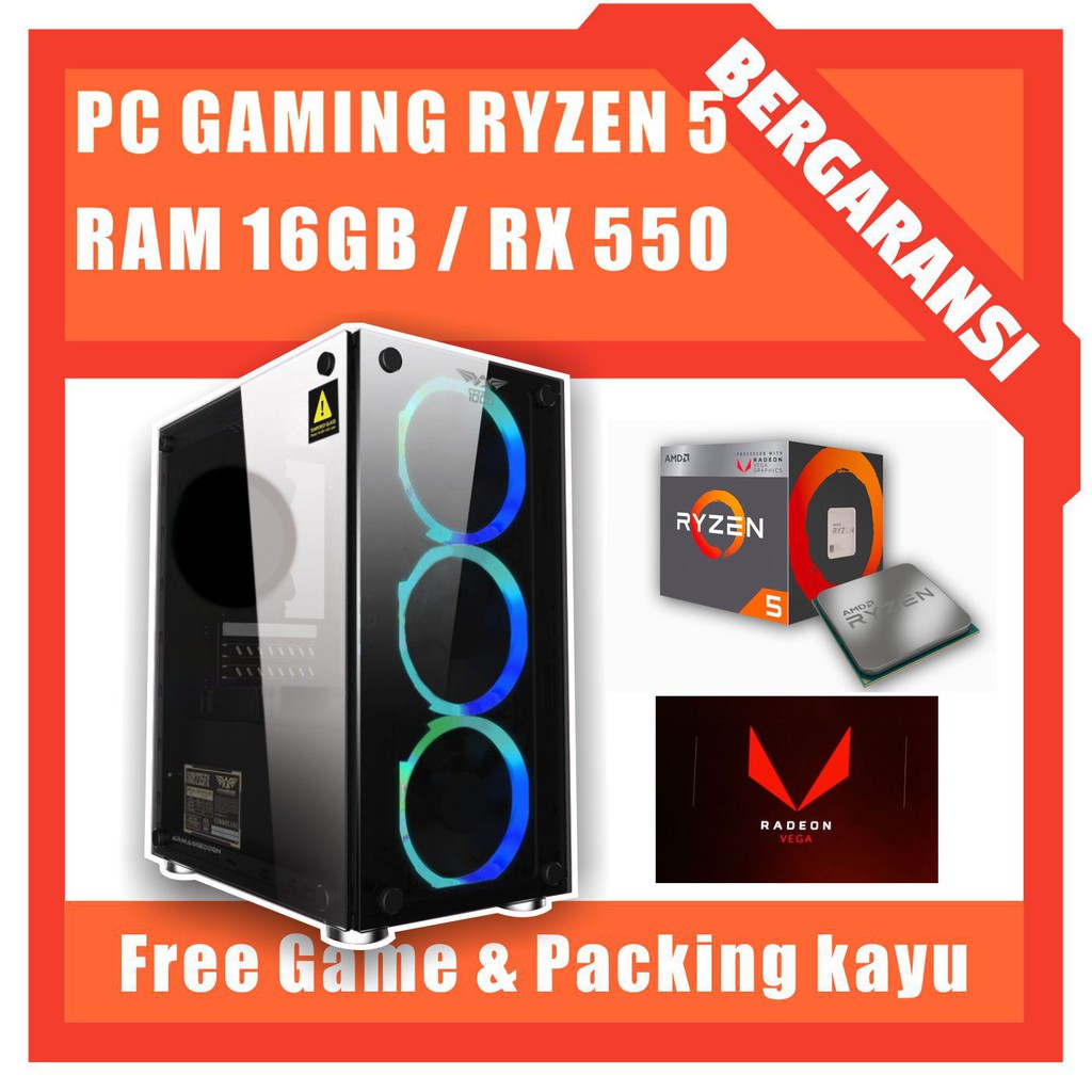 PC Gaming AMD Ryzen 5 -  RAM 16gb - VGA RX 550 4GB - SSD 120GB