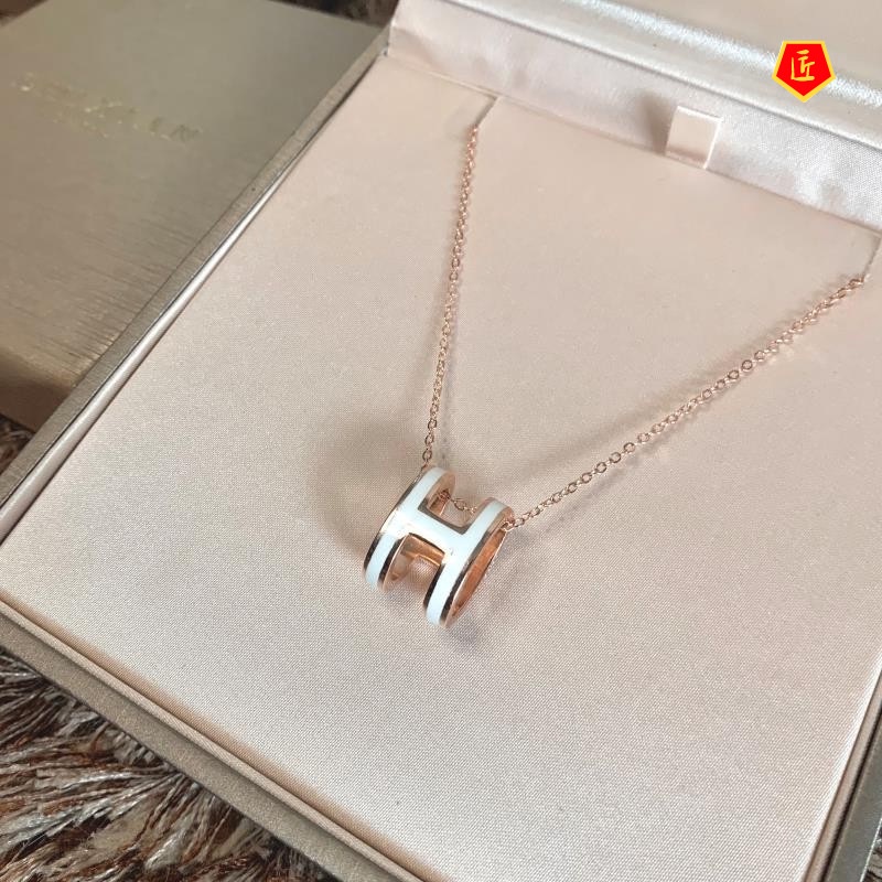 [Ready Stock]S925 Silver Light Luxury Letter H Necklace Female Special-Interest Design Personality