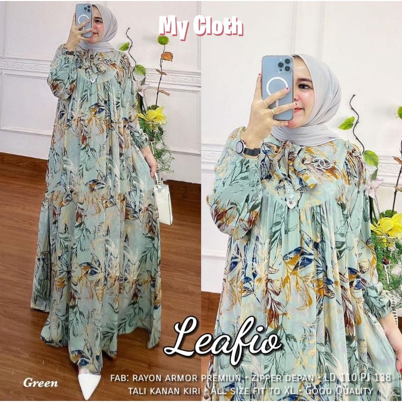 LEAFIO DRESS RAYON ARMOR PREMIUM DRESS WANITA GAMIS ZIPPER DEPAN BUSUI