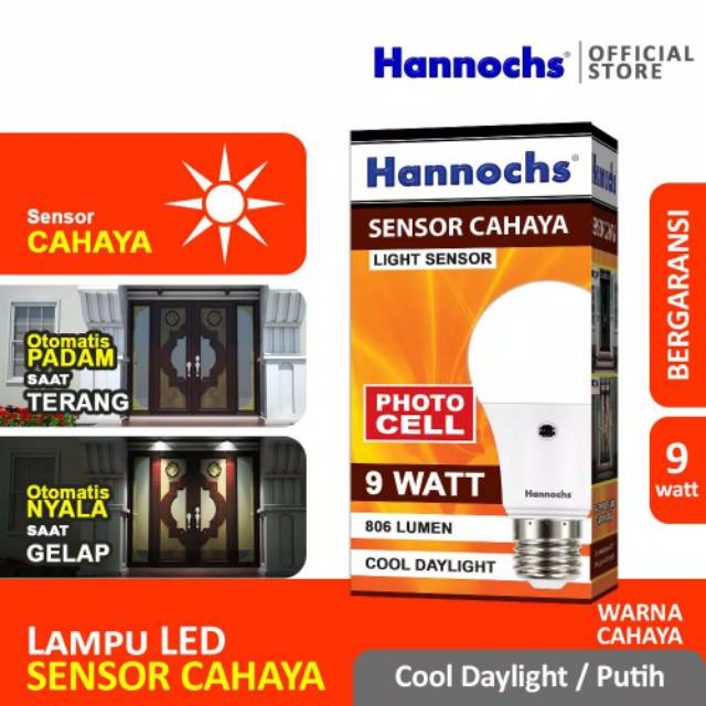 Lampu Led Hannochs 9 watt Light Sensor