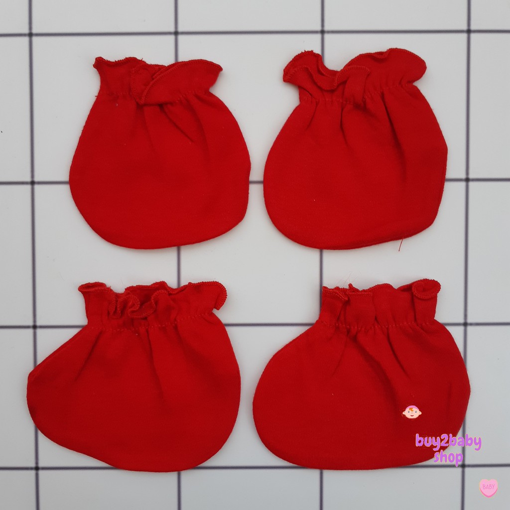 Topi bayi set sarung tangan dan kaki Merah Polos Turban VINATA bayi 0-3 bulan