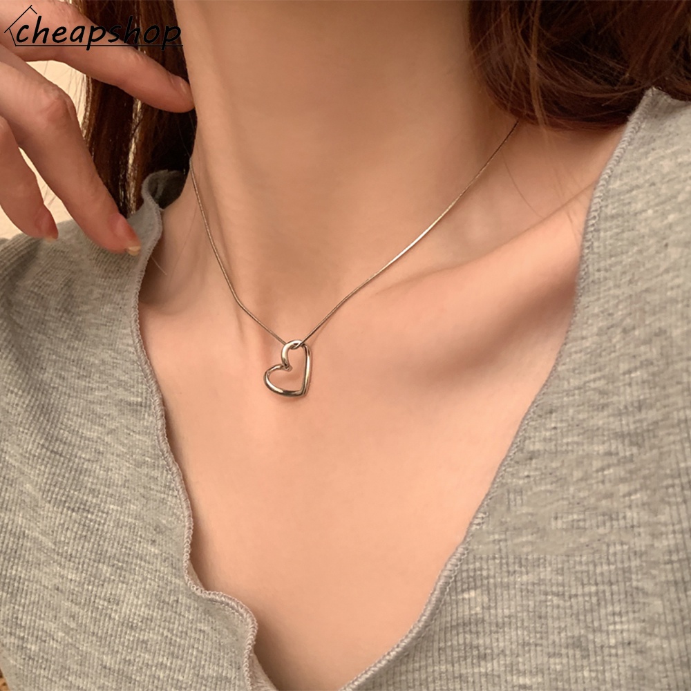 IFYOU Kalung Choker Bentuk Hati Warna Silver Gaya Korea Untuk Wanita