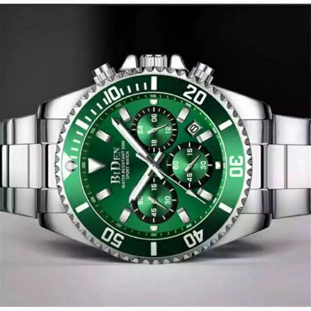 JAM TANGAN PRIA ORIGINAL BIDEN YN-0163 SILVER GREEN