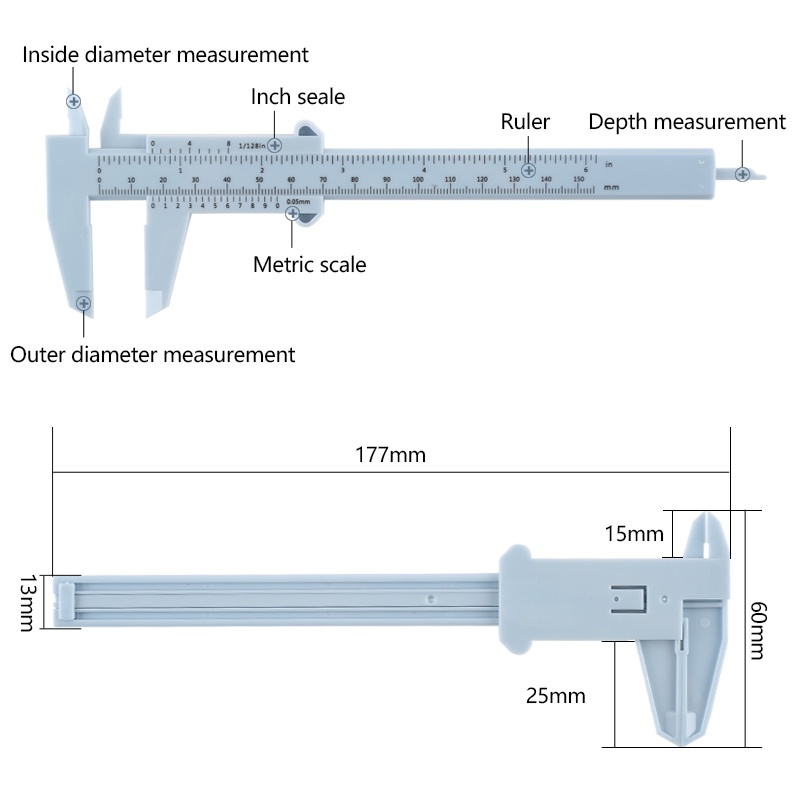 150mm Portable Plastik Ukur Vernier Caliper Bead Micrometer Alat Ukur Akurat Dalika