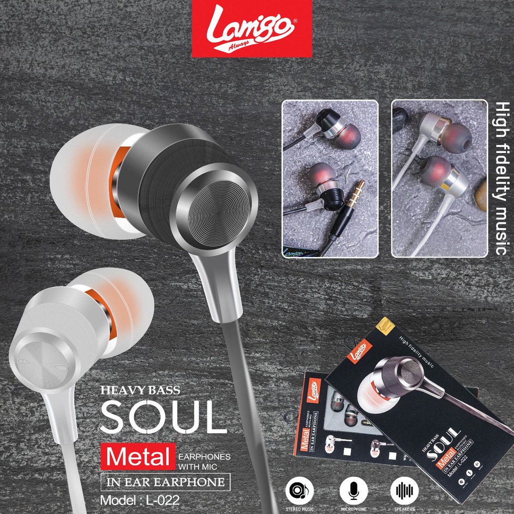 Earphone L22 Metal Body SOUL BASS stereo music telfon daily headset mic original