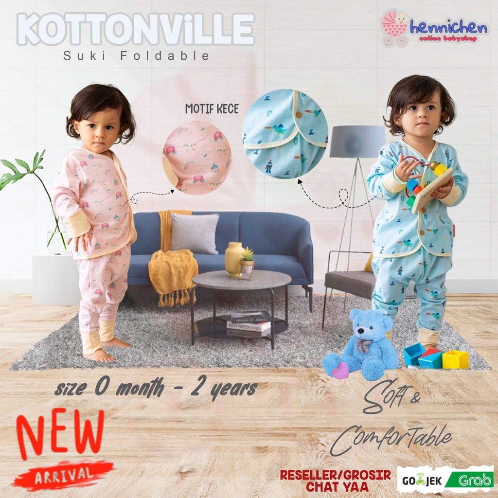 KOTTONVILLE Takoyakids Essentials Suki Foldable Pyjamas Baju tidur anak Printed Piyama anak ( 0-2 TH )