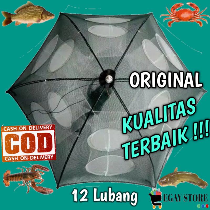 Bubu Jaring Perangkap Ikan Udang Kepiting 12 Lubang Jala Otomatis Model Payung Terlaris